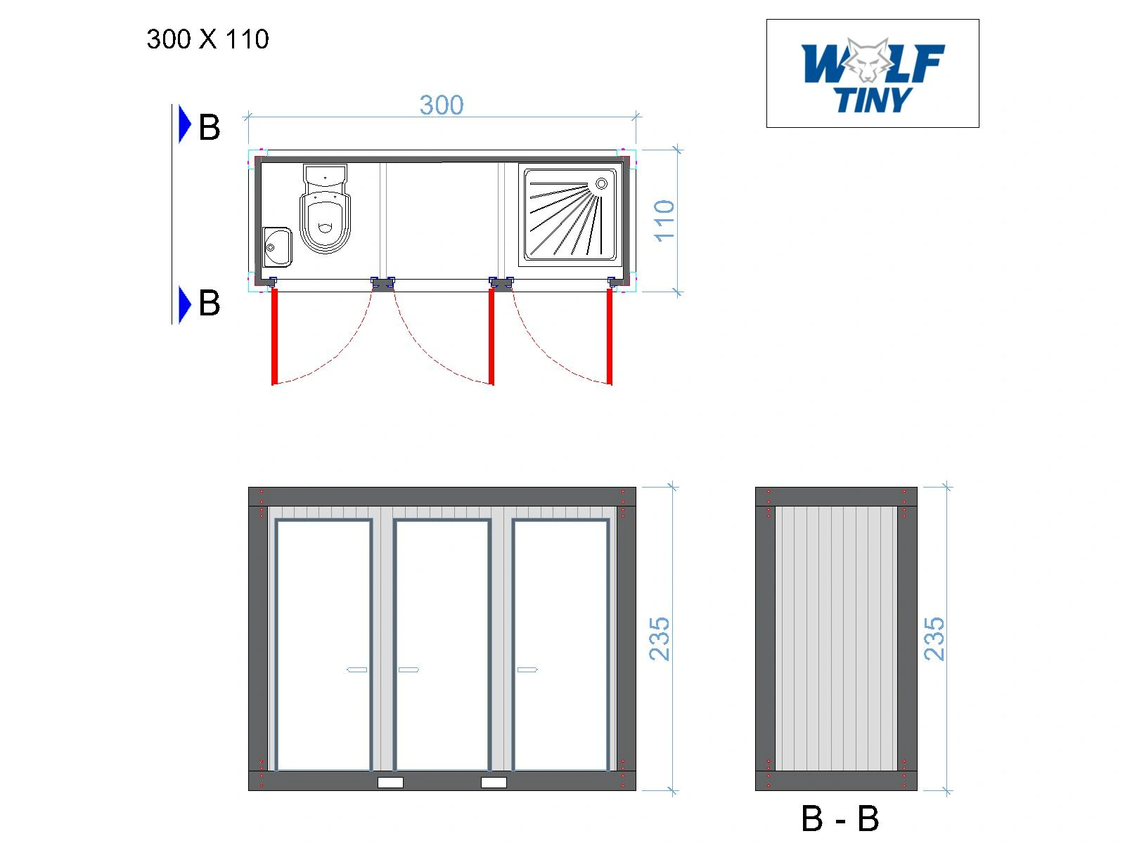 110x300 Grün WC Umkleide Container (DE)