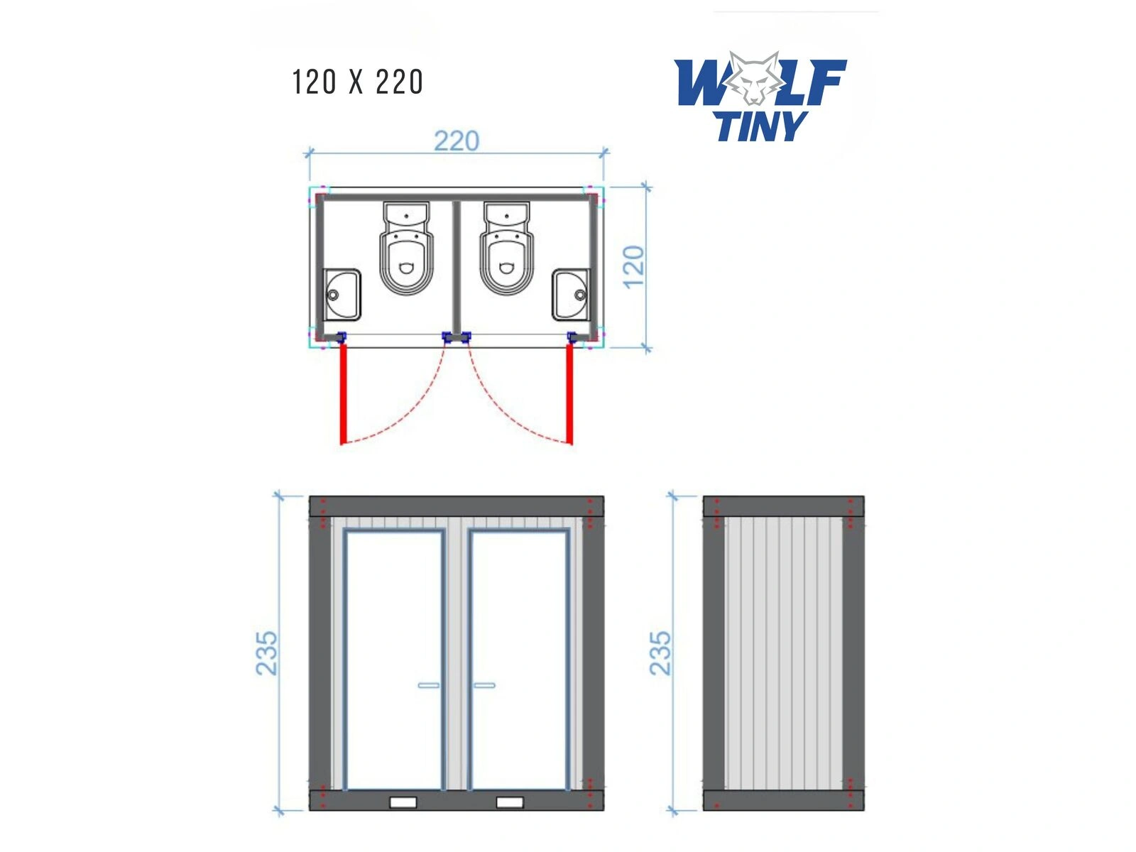 120x220 Anthrazit 2xWC (DE)