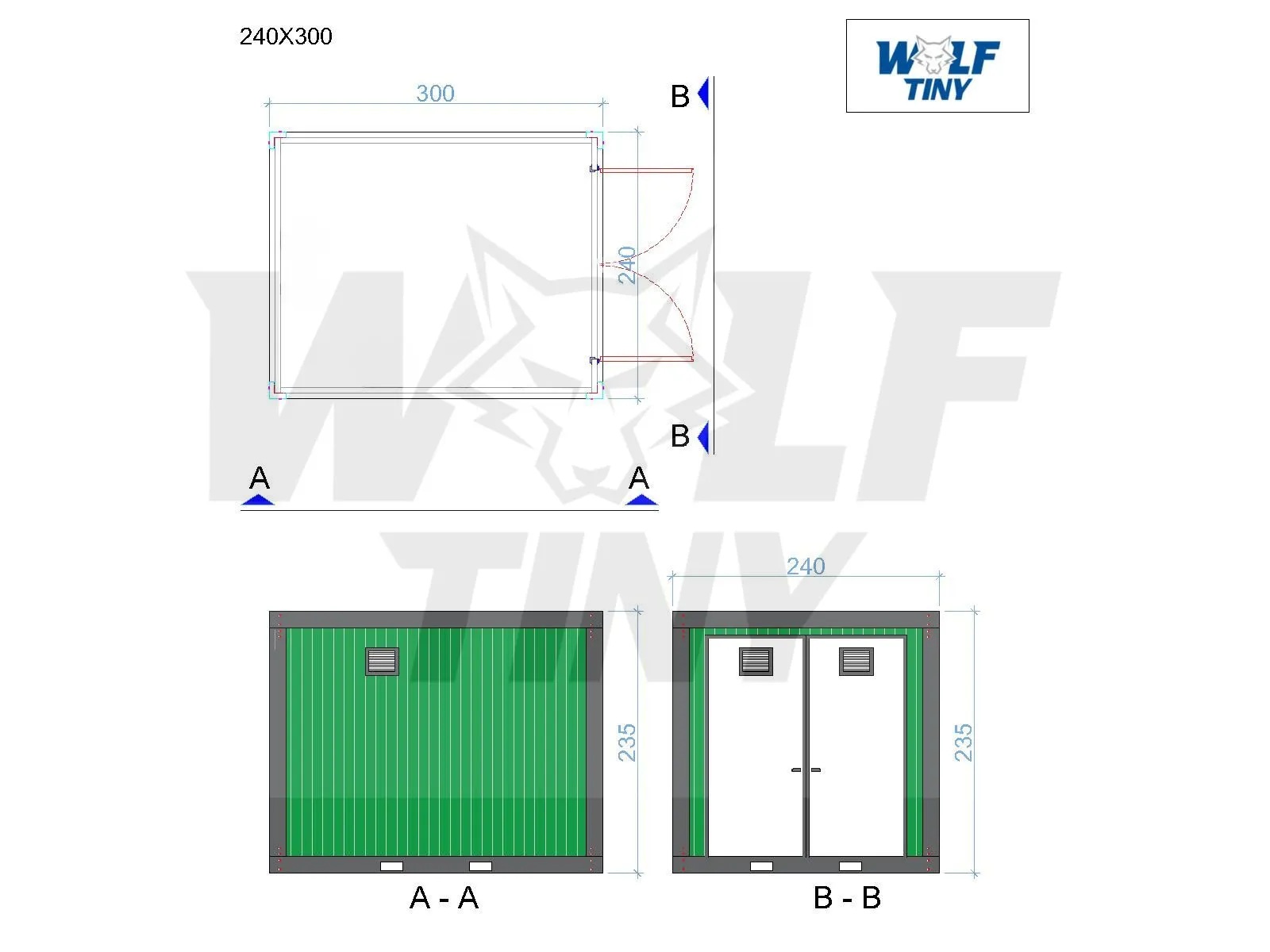 220x300 Grün Pförtnercontainer (DE)